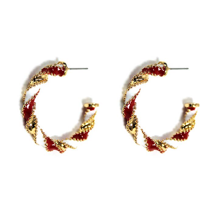 What's Hot - Wholesale Hoop Earrings - Red and White Color Coated Wrapped 1.5" Hoop Earring