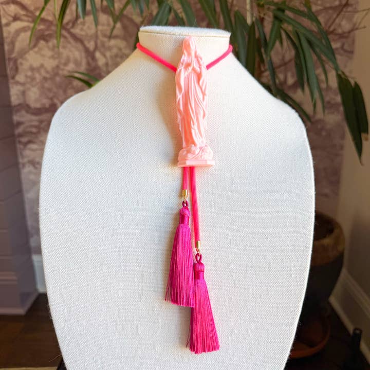 Mother Mary Statue Bolo Blush Pink with Neon Pink & Fuchsia for wholesale by Rahya Jewelry Design