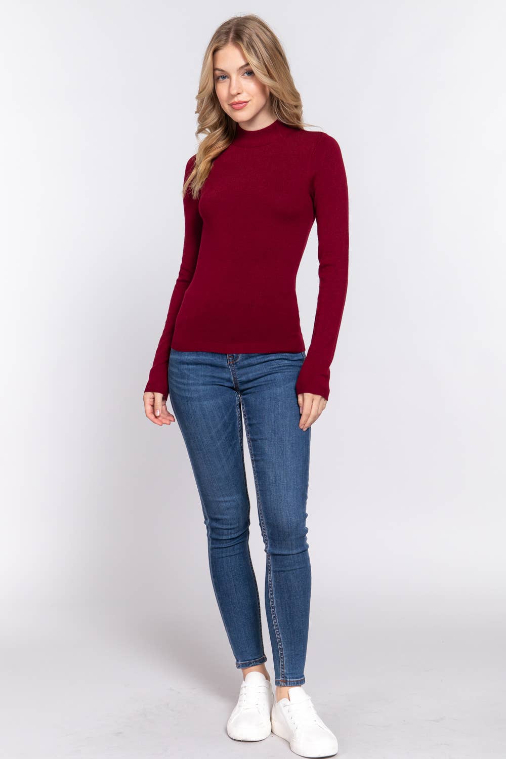 Active Basic | Active USA - Venta al por mayor Jersey de punto - Mujer - Suéter básico de manga larga con cuello simulado11