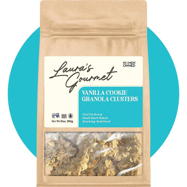 Vanilla Cookie Granola Cluster 10 oz Retail Case for wholesale by Laura’s Gourmet