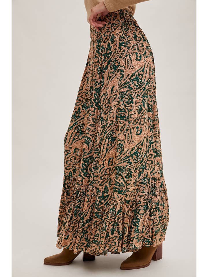 Bluivy - Wholesale Pants - Women's - PAISLEY PRINT WIDE RUFFLED PANTS1