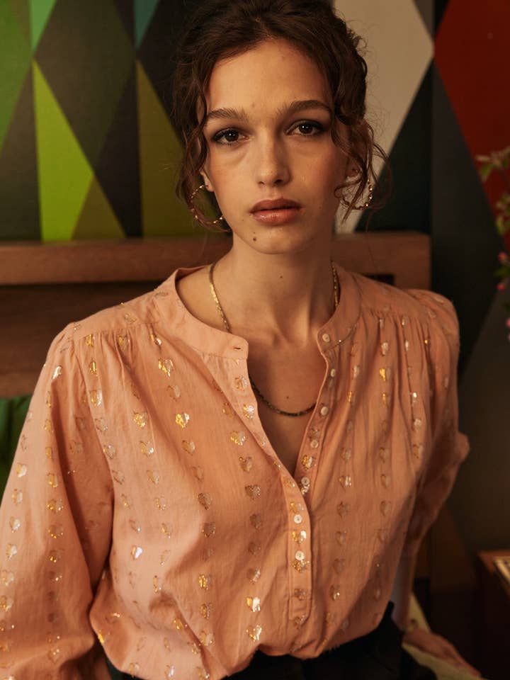Ines Love Heart Blouse in Mint w Silver/Gold Hearts Ines Love Heart Blouse in Mint w Silver/Gold Hearts