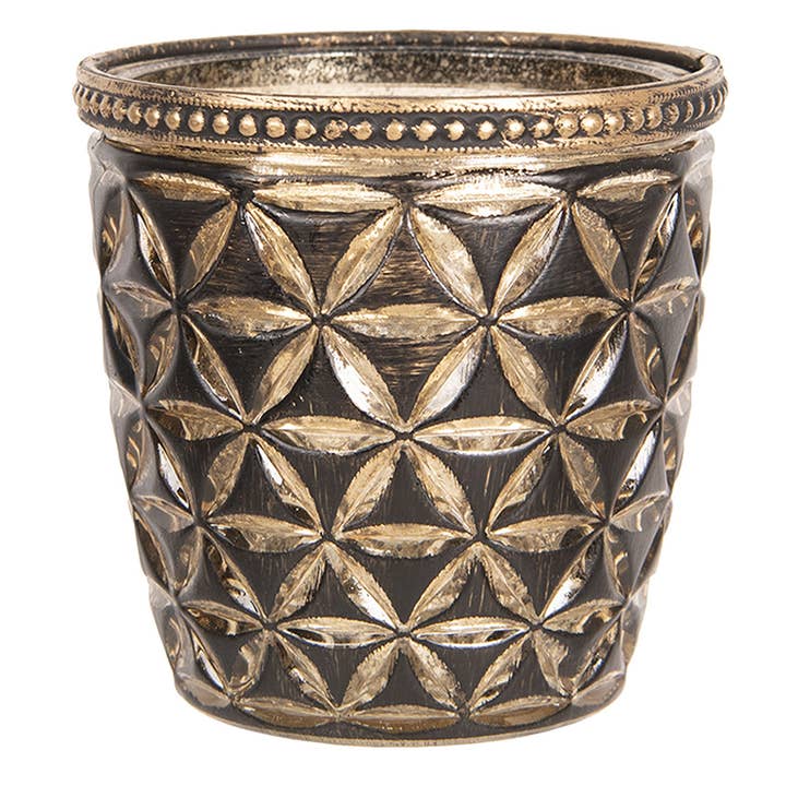 6GL2637 Fyrfadsholder Ø 9x9 cm Brun Glas Metal Blomster for engroshandel hos Clayre & Eef