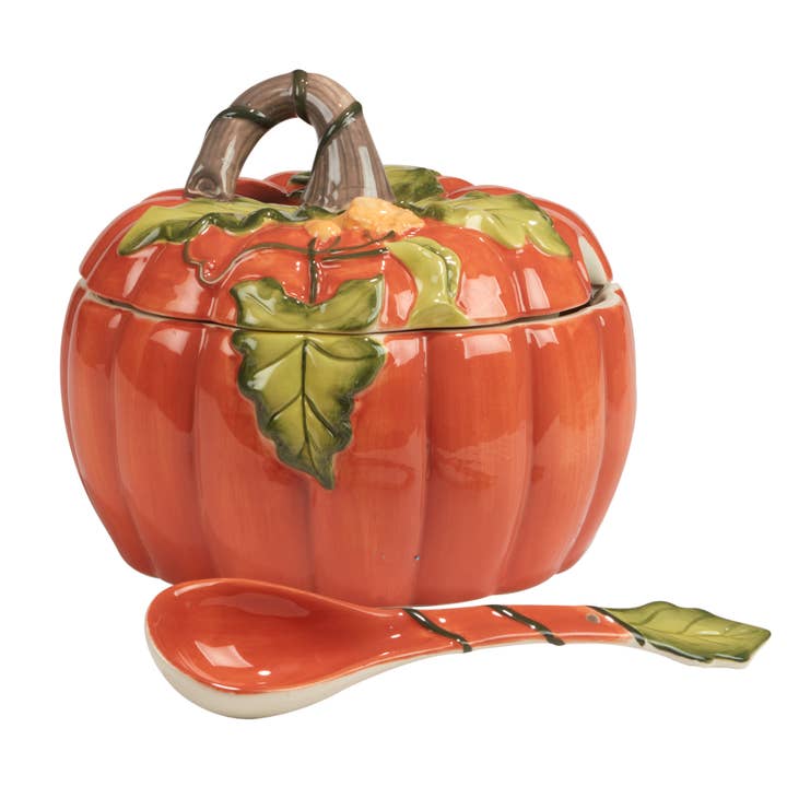 Certified International - Wholesale Serve Bowl - Harvest Morning Fall Pumpkin Tureen w Ladle 2.75 qt.