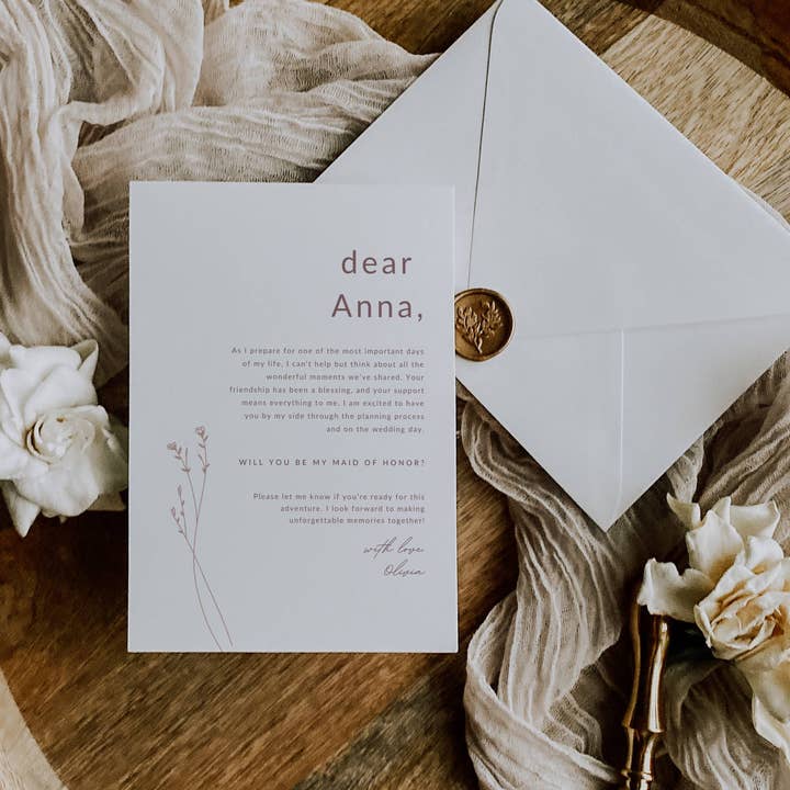 Modèle d'invitation de demoiselle d'honneur | Collection Romantique Moderne pour la vente par PureAmoreDesigns