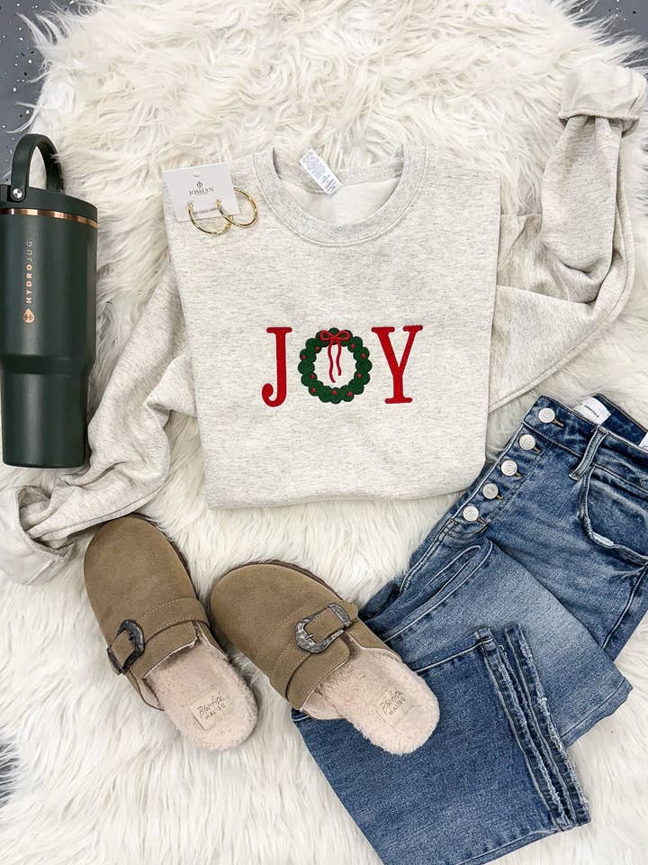 Emerlie Love - Wholesale Sweatshirt - Women's - JOY Embroidered Graphic Sweatshirt - Oatmeal Heather1