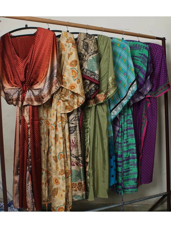 Bhawana Handicrafts - Wholesale Kaftan - Women's - 5 Pcs Lot Women Long Silk kaftan Beach wear Dress 0