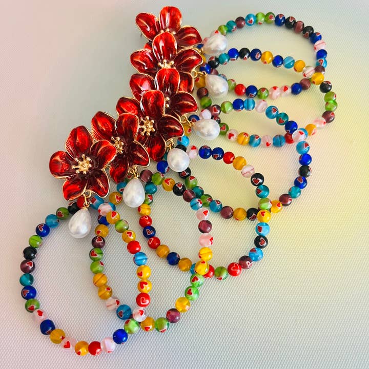 Orecchini a Cerchio Inspo Murano & Chiusura Fiore per la vendita all'ingrosso da parte di Pampa Mia