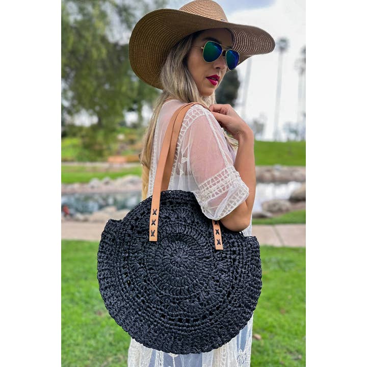 Sort Sort sommerhalm Natural Beach Casual letvægts muletaske for engroshandel på Faire1