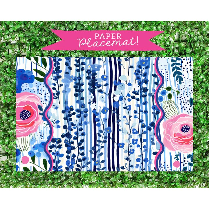Blue & Pink Bold Watercolor Flower Paper Placemats Set Of 24 for wholesale by billet-doux