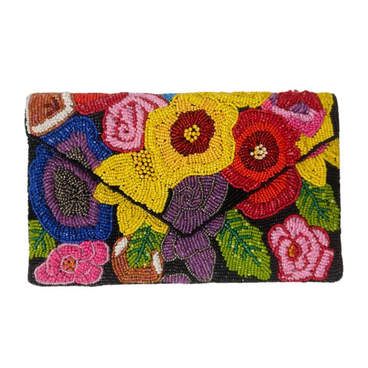 Multicolor Floral Beaded Clutch – Handmade Wedding & Party Purse for wholesale by VANI TRAPANI