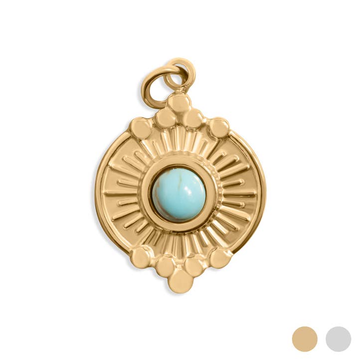 18K Gold PVD Stainless Steel Oval Turquoise Western Charm for wholesale by WJW
