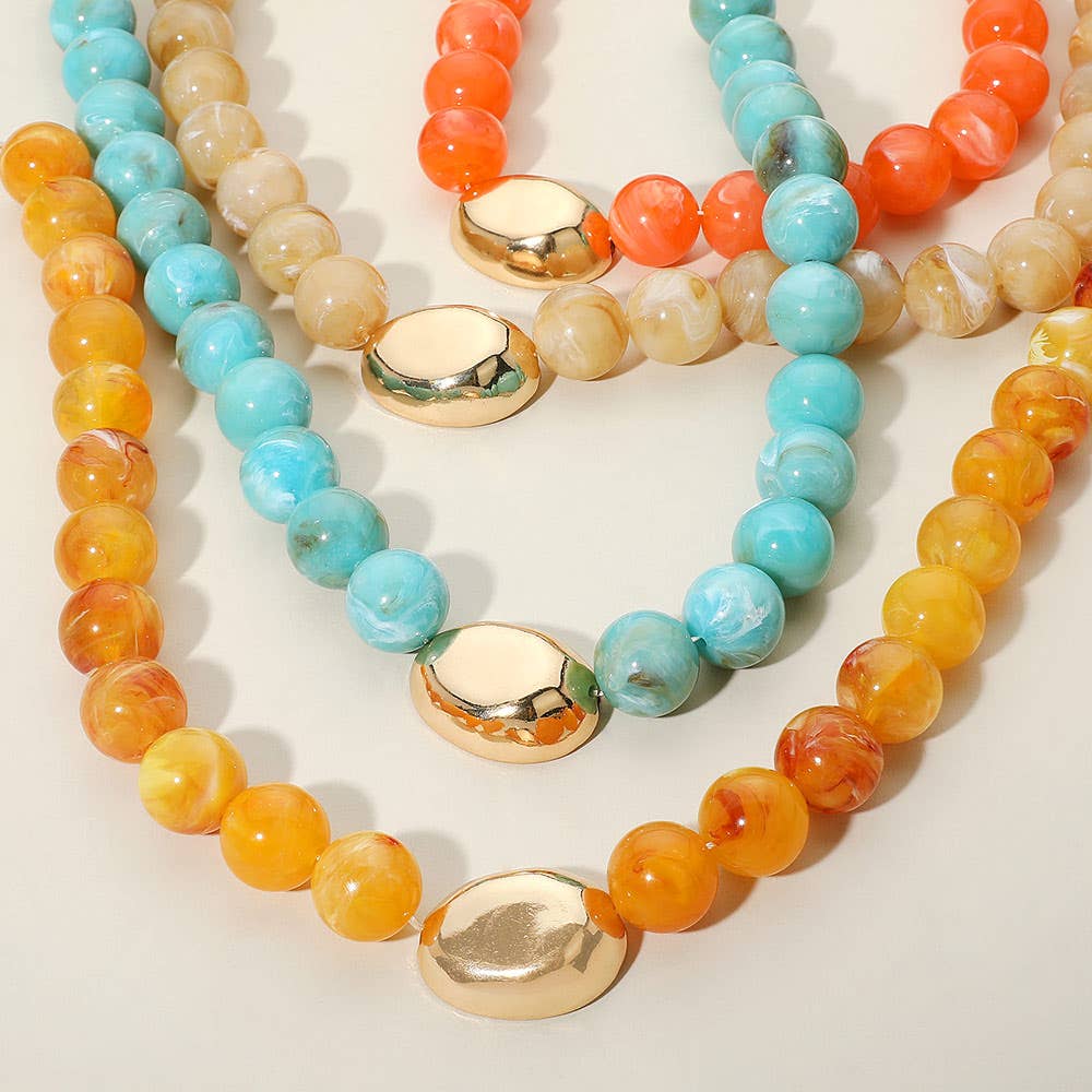 Sensibling Corp. - Wholesale Beaded/Pearl Necklace - Polished Metal Bean Accent Bold Marbled Ball Beaded Statement Necklace12