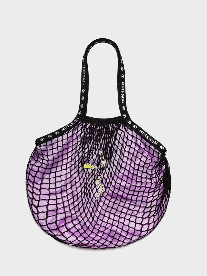 Black and Pink Mesh Bag - Paw and Snake Appliques for wholesale by Min & Mon