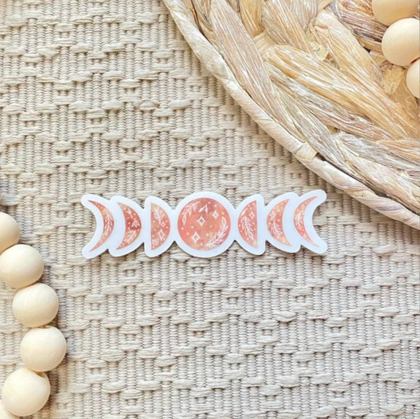 taelormade – wholesale Sticker – Pink Floral Moon Phases Clear Sticker 3.6x1 in.1