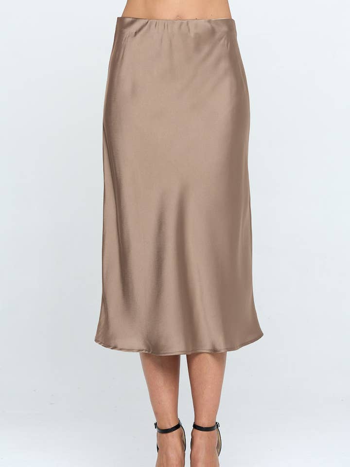 Gonna midi in raso tinta unita Made in USA per la vendita all'ingrosso da parte di Renee C.