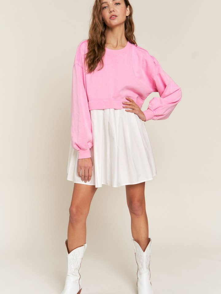 Pink Colorblock Terry Pleated Mini Dress for wholesale on Faire