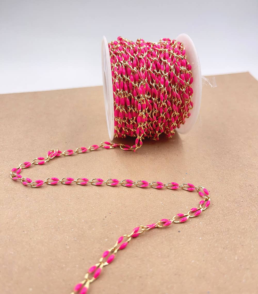 Beads Creation - Wholesale Link & Chain Necklace - Multi color Enamel Rolo Cable Paperclip Chain by Foot, CH3159
