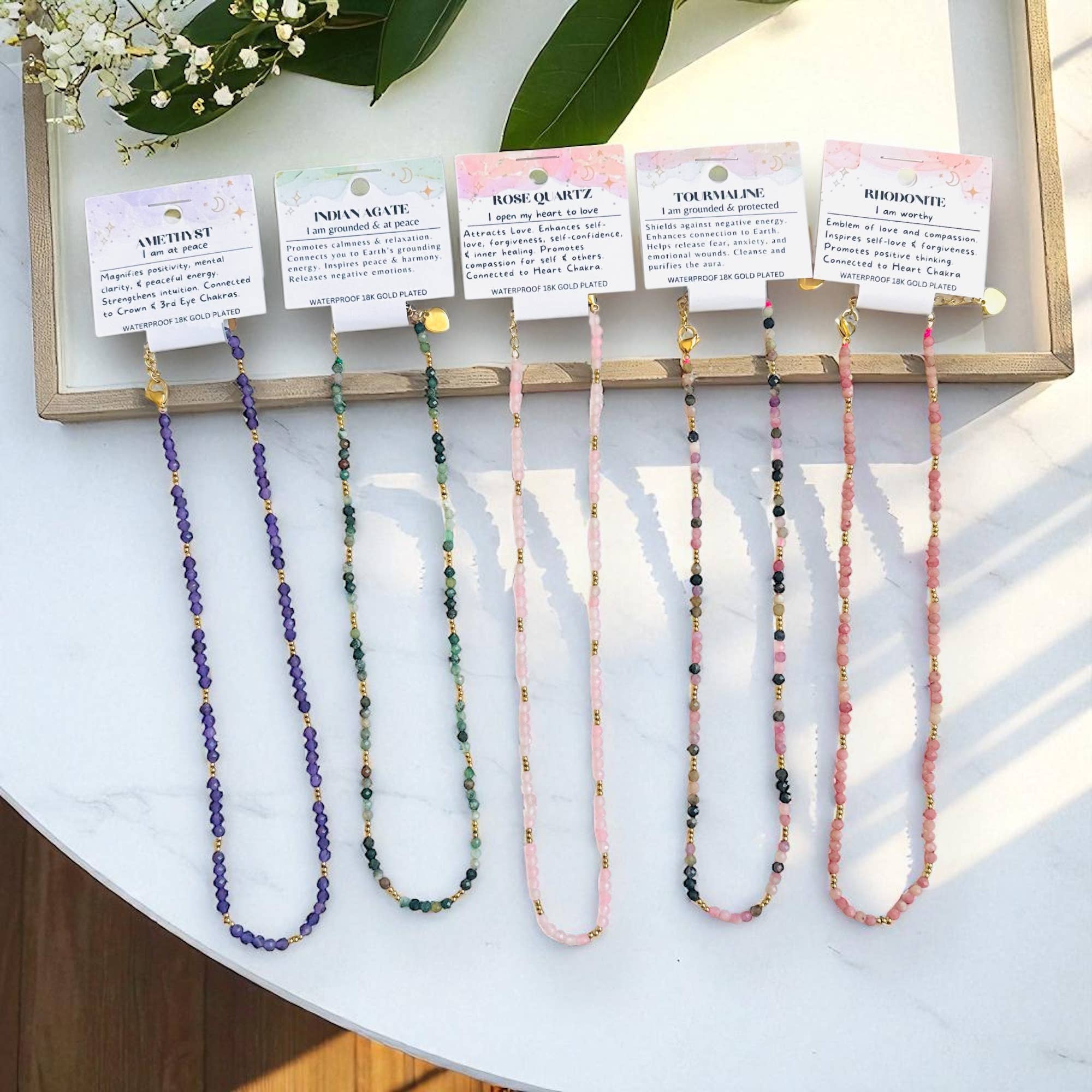 Soul Charms - Wholesale Choker/Collar - Birthstone Gemstone Choker Necklace, Waterproof 18K Gold8