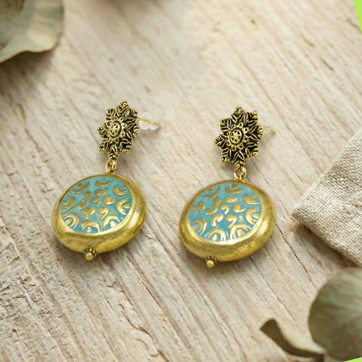 Turkis Damask Øreringe for engroshandel hos Verna Artisan Works