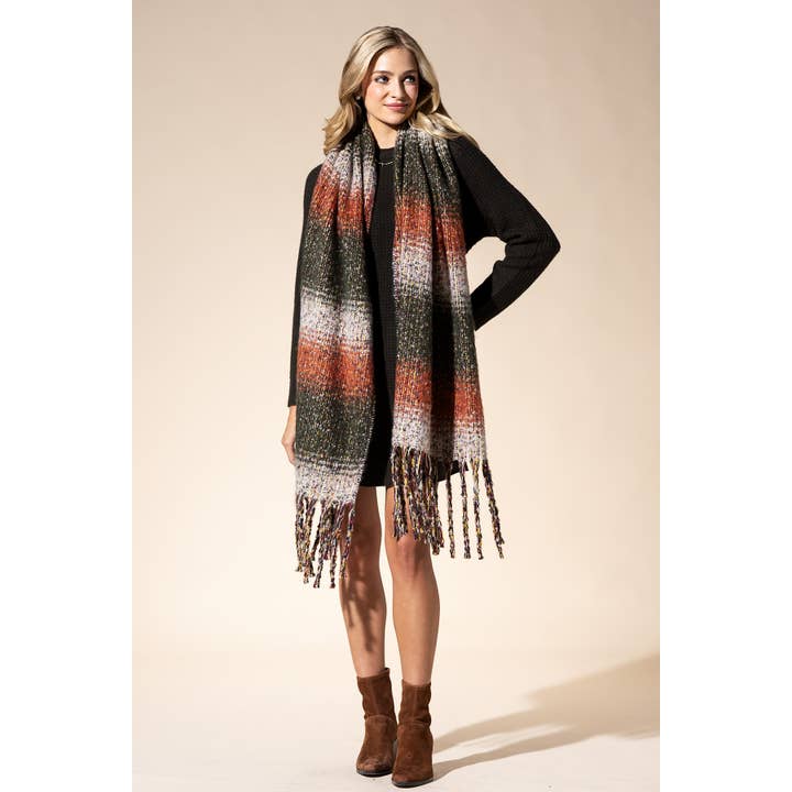 RUST Plush Plaid Brushed Oblong Scarf for wholesale on Faire