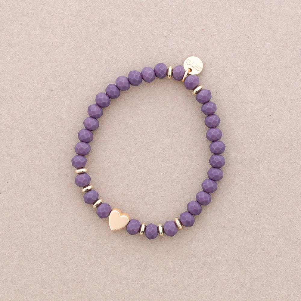 Sonata – Pulseira de missangas por atacado – Pulseira elástica com coração metálico e cristais facetados3