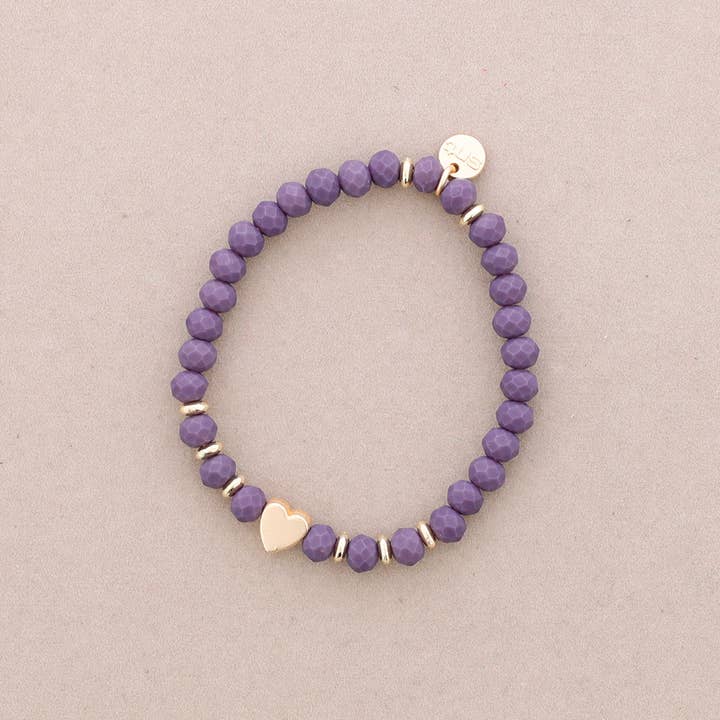 Sonata – Pulseira de missangas por atacado – Pulseira elástica com coração metálico e cristais facetados3