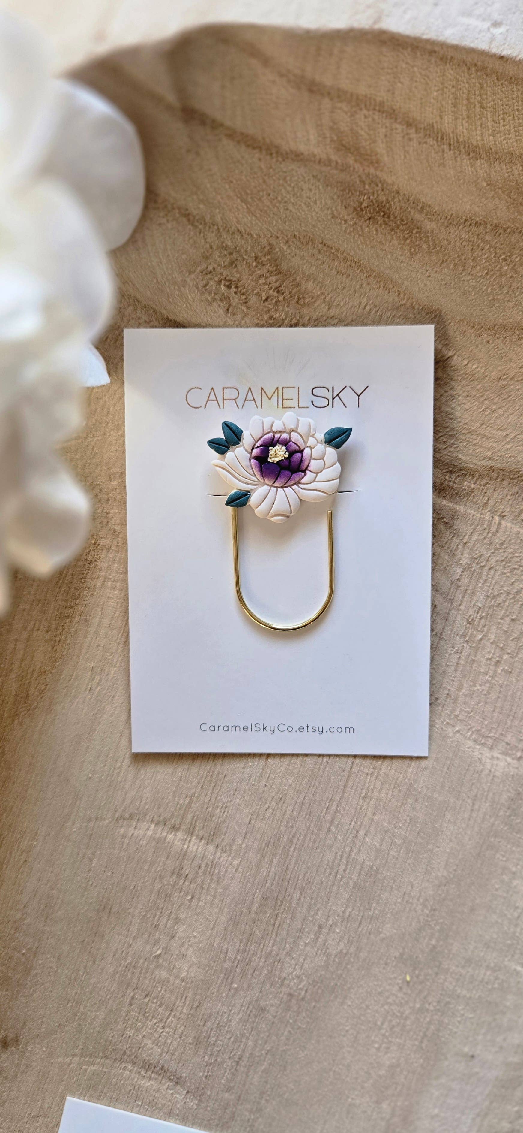 Caramel Sky – wholesale Bookmark – Handmade Peony Flower Paperclip Bookmark, Clay Bookmark3