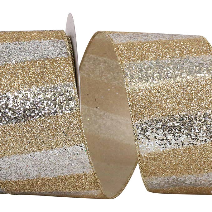 Glitter Gold Bar Duo Wired Edge, Gold/silver, 2-1/2 In for wholesale by RELIANT RIBBON