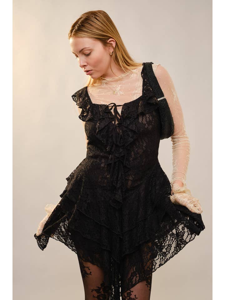 Blue B - Wholesale Dress - Women's - 52162D - Square Neck Lace Ruffle Dress17