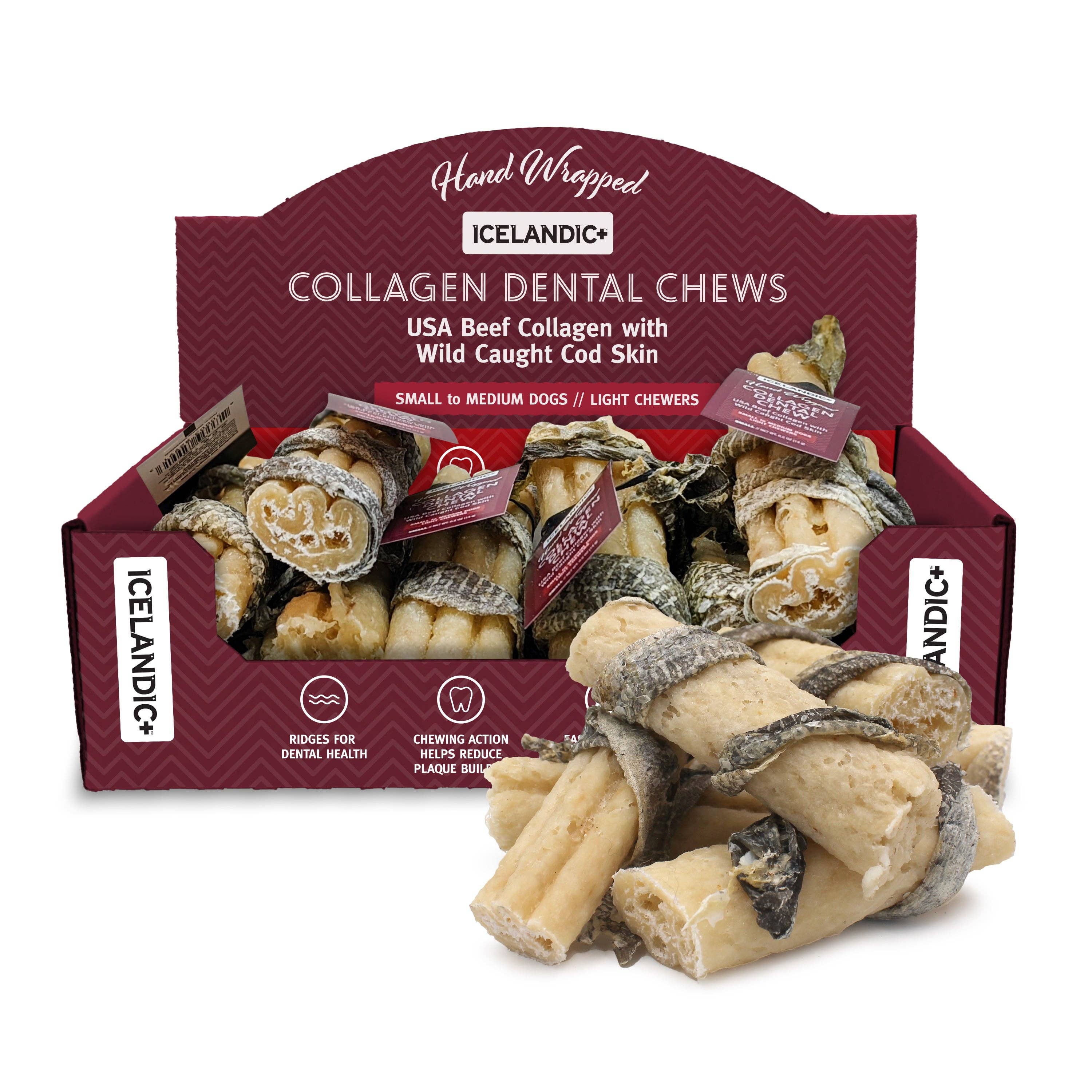 Icelandic+ - Wholesale Pet Treats - Dog - Beef Collagen Dental Chew Wrapped With Cod Skin  4"6