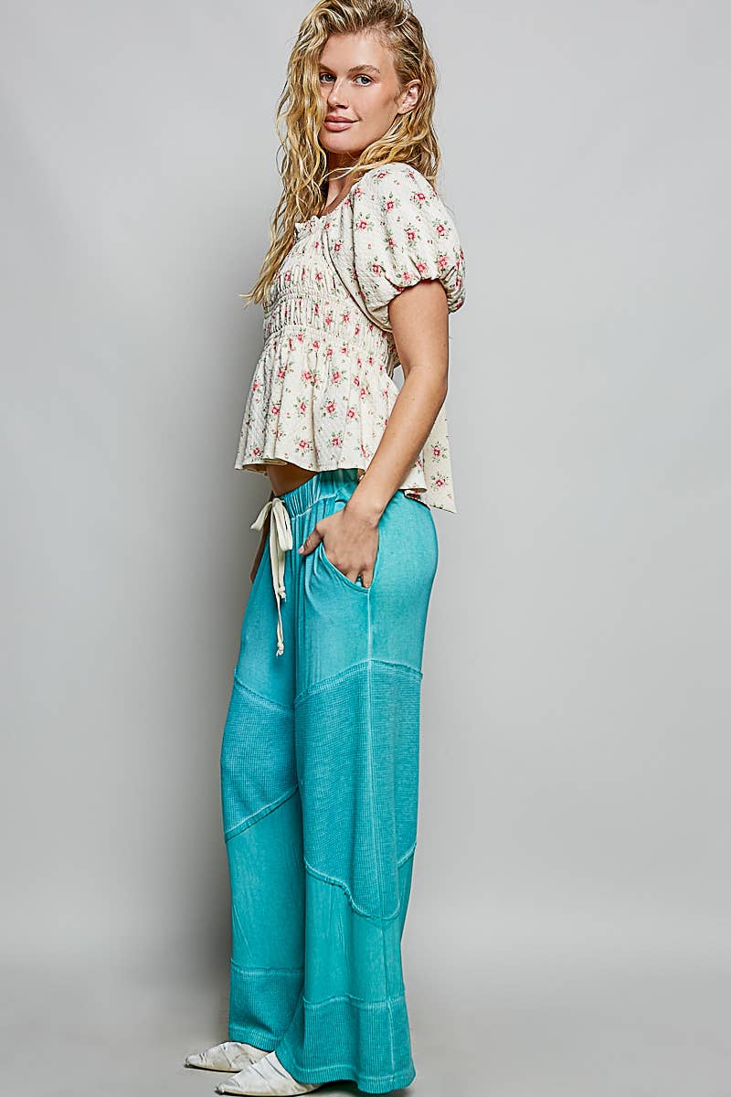 Pol Clothing - Wholesale Pants - Women's - Contrast ribbed elastic waist casual knit culottes pants25