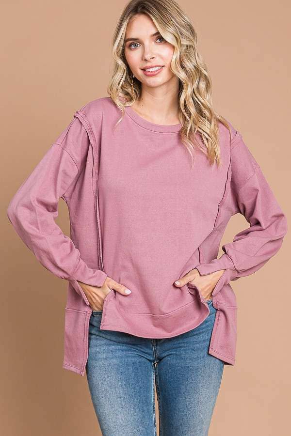 Culture Code - Wholesale Tunic - Women's - CFT1934L - ROUND NECK OVERSIZED EXPOSED SEAM TOP9