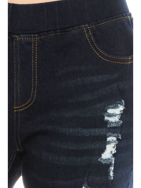 Color 5 – wholesale Jeans - Dam – Mörk rippad dra på jeans stretch denim skinny jegging byxor