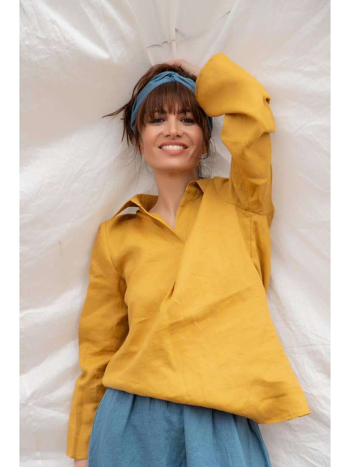 ADEPTT - Wholesale Blouse – Women’s - Linen long-sleeved blouse with pinched back detail: / AMALI7