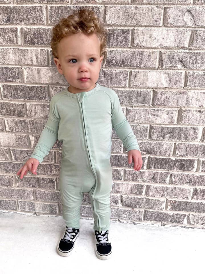 Blush Lotus - Wholesale Jumpsuit - Baby - Bonsai - Light Green Bamboo Baby Tiddler Zippy
