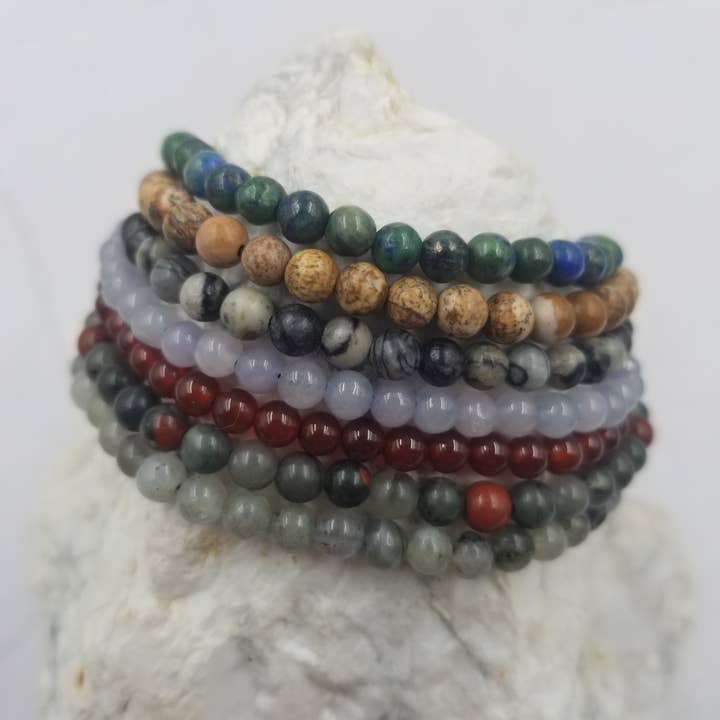 Handmade Natural Stone Stack Bracelets - 7 Piece Sets for wholesale on Faire