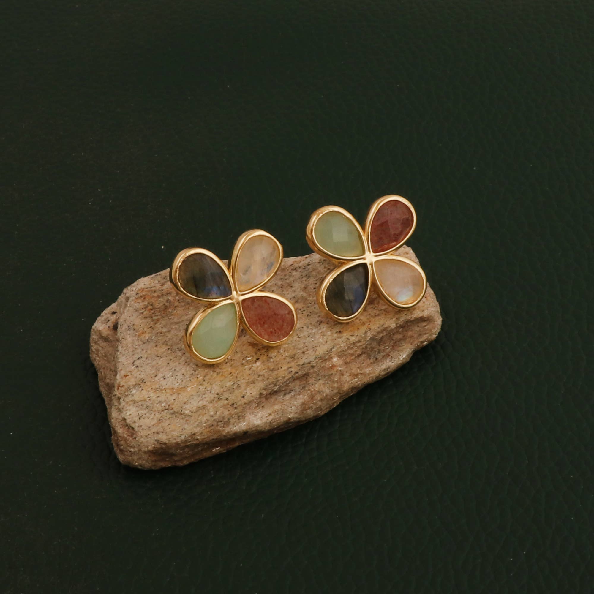 El Joyero - Wholesale Stud/Post Earrings - Multi Stone Teardrop Stud Gemstone Clover Handmade Earrings 0