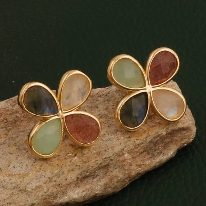 El Joyero - Wholesale Stud/Post Earrings - Multi Stone Teardrop Stud Gemstone Clover Handmade Earrings 0