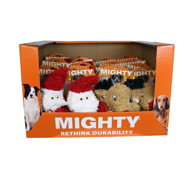 MIGHTY® MICROFIBER BALL SANTA & REINDEER PDQ -18 Units for wholesale by Tuffy Dog Toys - VIP Products