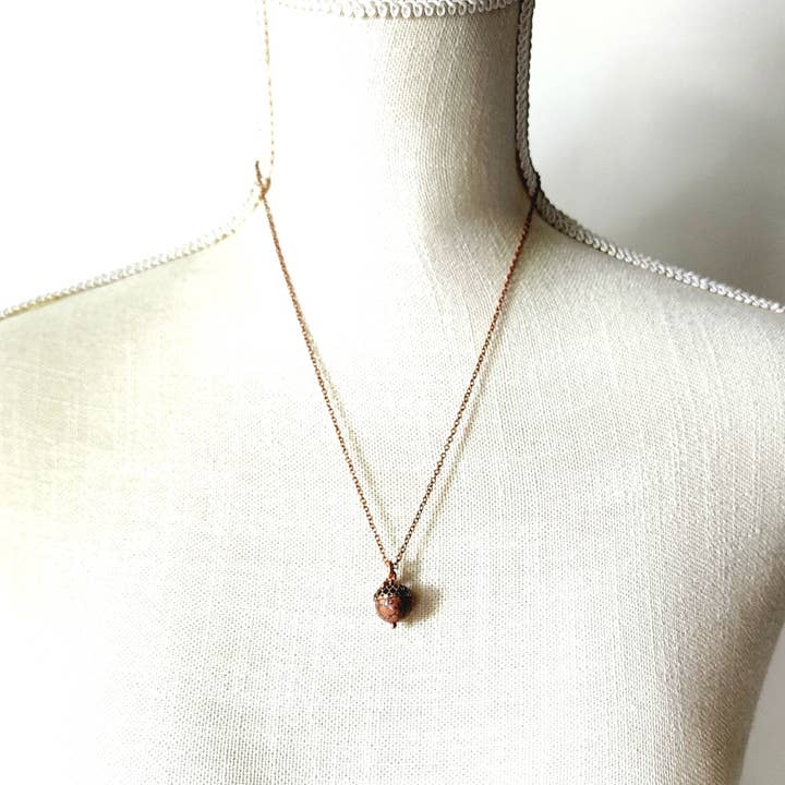 MergingMetals - Wholesale Pendant/Charm Necklace - Acorn Necklace-Poppy Jasper