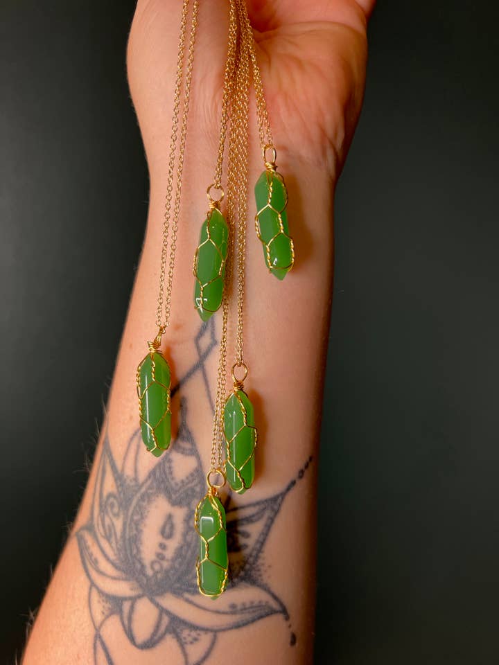 Green Aventurine Crystal Point Necklace for wholesale by Graced Jewelry