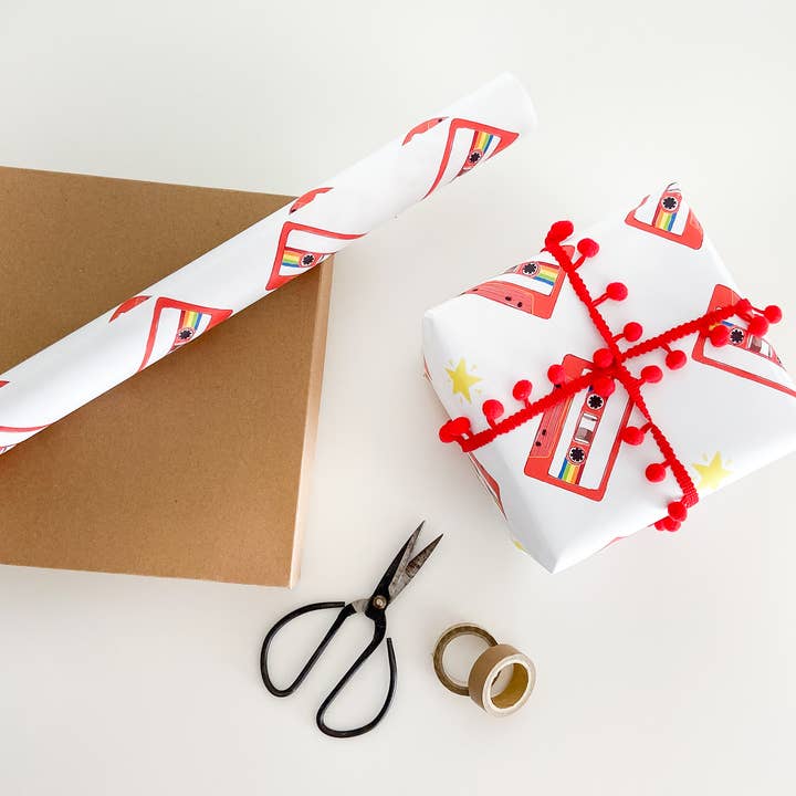 Mixtape Gift Wrapping Paper - Roll of 3 Sheets for wholesale by Steel Petal Press