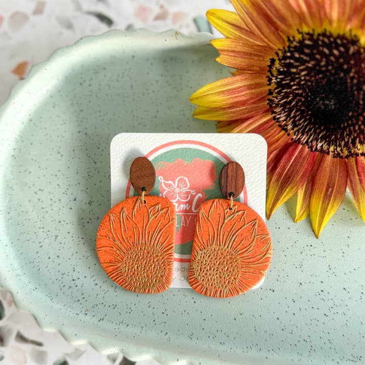 Anam Cara Clay Goods - Wholesale Dangle Earrings - Half Circle Sunflower Drops Polymer Clay EarringS2