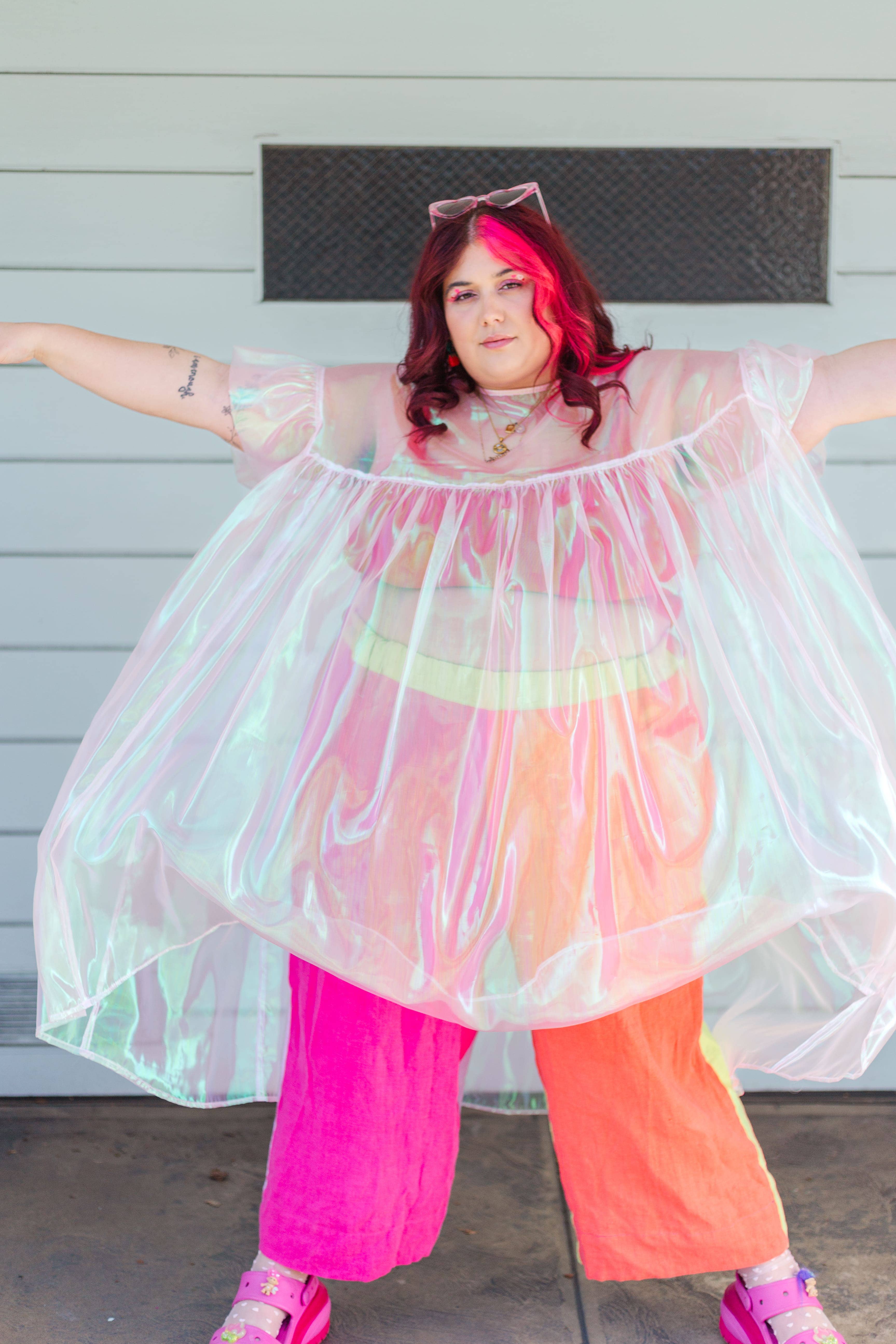 Nettle Studios - Wholesale Dress - Women's - Size Inclusive Plus Size Ruffle Maxi Dress Sheer Pink2