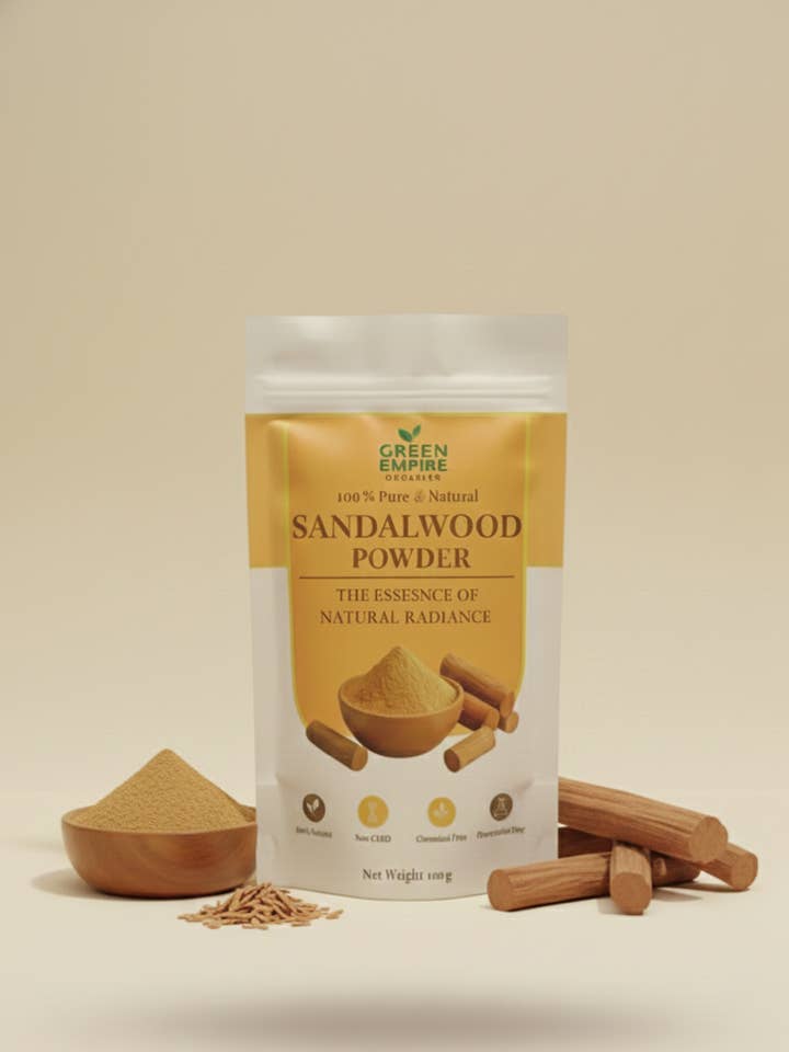 Poudre de bois de santal – Éclat naturel, Éclaircissant & Rafraîchissant pour la peau pour la vente par Green Empire Organics