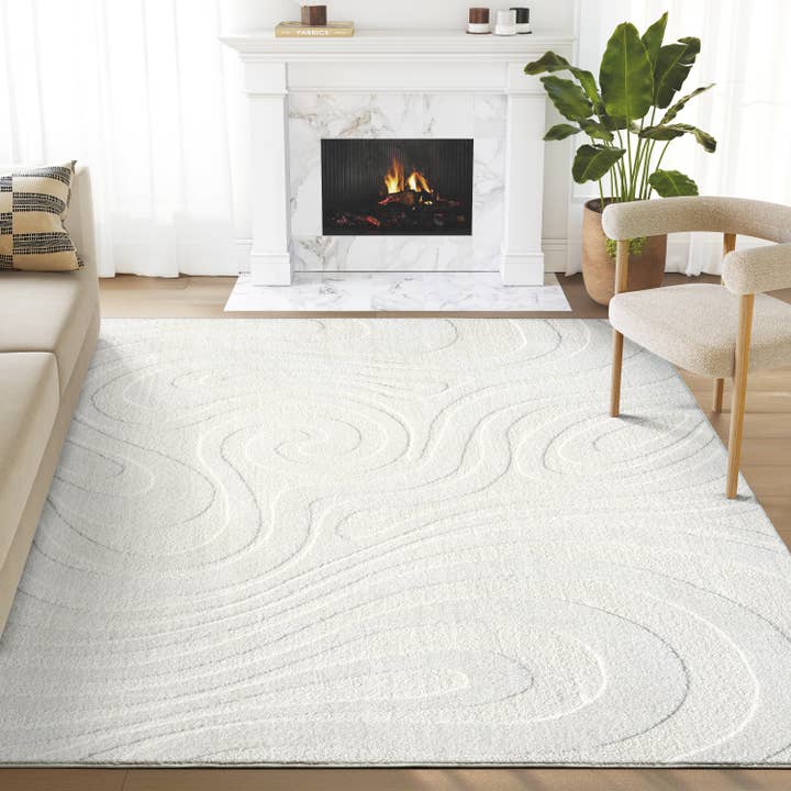 Abani Rugs - Wholesale Area Rug - Abani Cozy COZ140A Modern Cream Swirl Waves Area Rug1