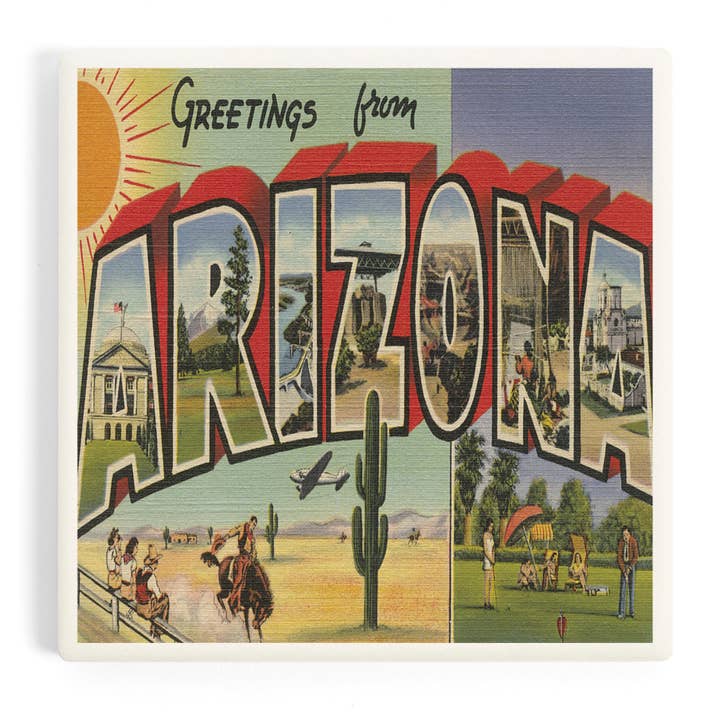 CERAMIC COASTER Greetings from Arizona Vintage Halftone for wholesale by Lantern Press