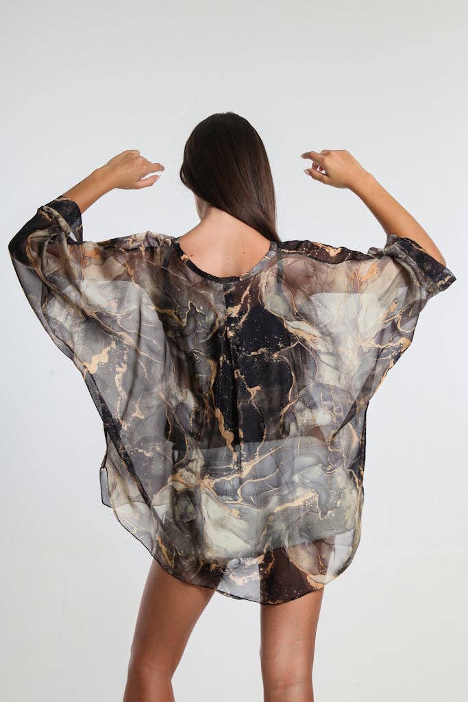 TINA Stephens Italy/Tees By Tina – Engroshandel Skjorte med buttondown – til kvinder – Rosana Marmor Silke Sheer Bluse m/Tank (BQ240M)3