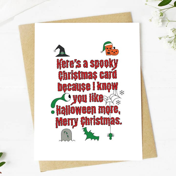 "Here's a spooky Christmas Card" Spooky Holiday Card for wholesale by Big Moods